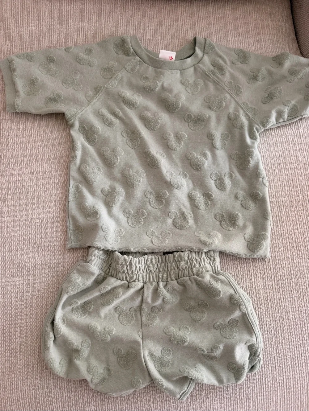Disney Sage Green Mickey Embossed Short Sleeve Matching Set 5T